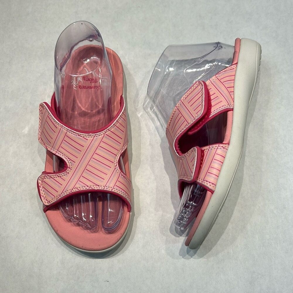 Spenco Revitalign Kholo Summer Stripe Slides Sandals Womens Sz 6 Pink Adjustable